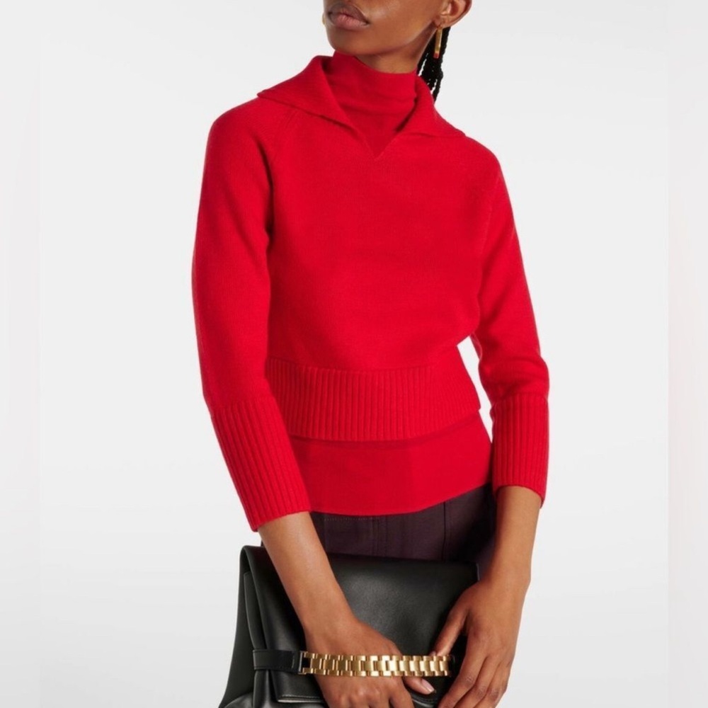 Victoria Beckham Red Layered Merino Wool Knit Pullover Sweater Women’s Medium